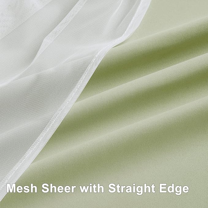 Bujasso Sage Green Blackout Curtains with Sheer Overlay Mix and Match Double Layer Thermal Insulated Window Panels 95 inch for Living Room Bedroom Green Drapes with Tiebacks Grommet Top 54" Wx95 Lx2