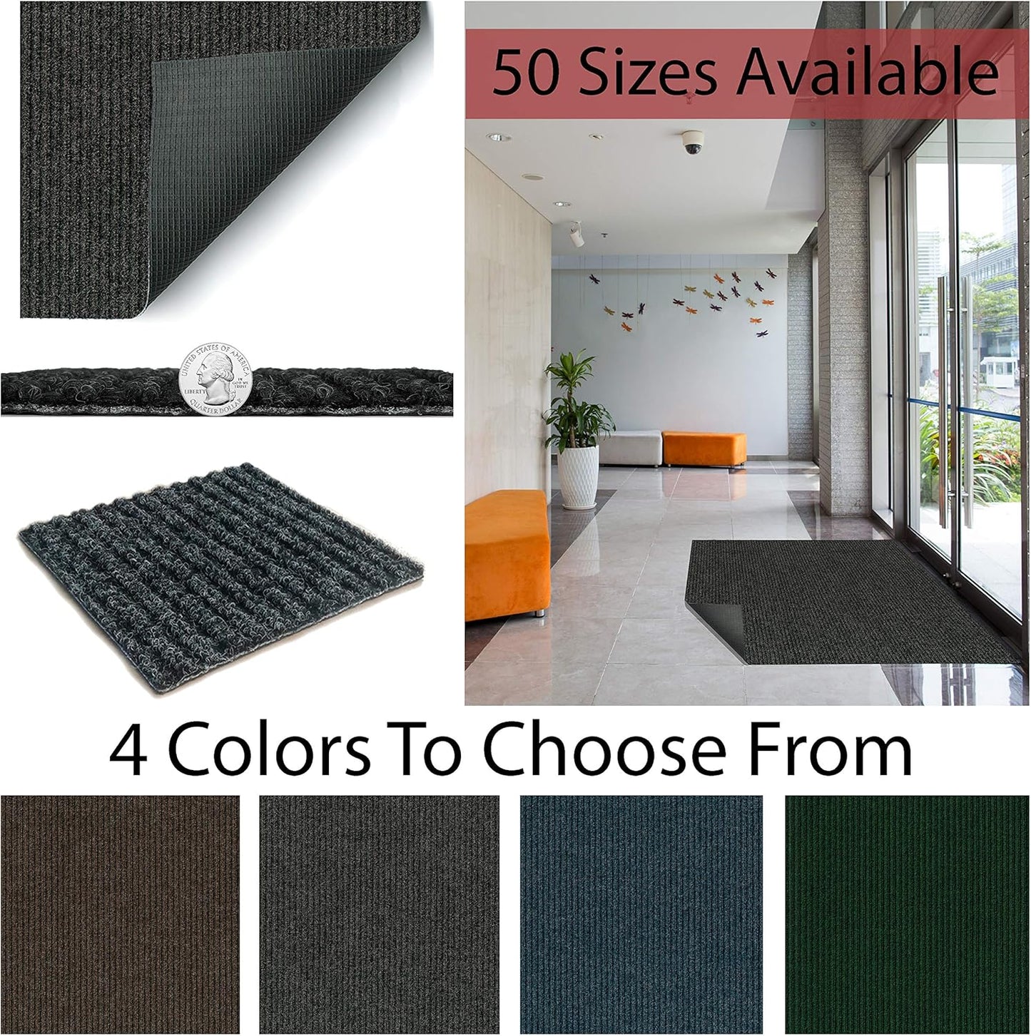 KOECKRITZ Heavy Duty Durable All Weather Indoor/Outdoor Non Slip Entrance Mat Rugs and Runners for Office Business Building Home Garage Front Door (5' x 18', Blue)