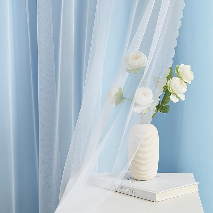 Bujasso Sky Blue 80% Blackout Curtains with Sheer Overlay Mix and Match Double Layer Thermal Insulated Window Panels 84 inch for Living Room Bedroom Blue Drapes with Tiebacks Grommet Top 37" Wx84 Lx2