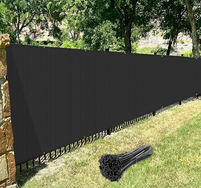 Windscreen4less Privacy Fence Screen Heavy Duty Windscreen Fencing Mesh Fabric Shade Net Cover with Brass Grommtes for Outdoor Wall Garden Yard Pool Deck, 8'x140' Black