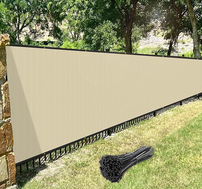 Windscreen4less Privacy Fence Screen Heavy Duty Windscreen Fencing Mesh Fabric Shade Net Cover with Brass Grommtes for Outdoor Wall Garden Yard Pool Deck, 8'x162' Beige